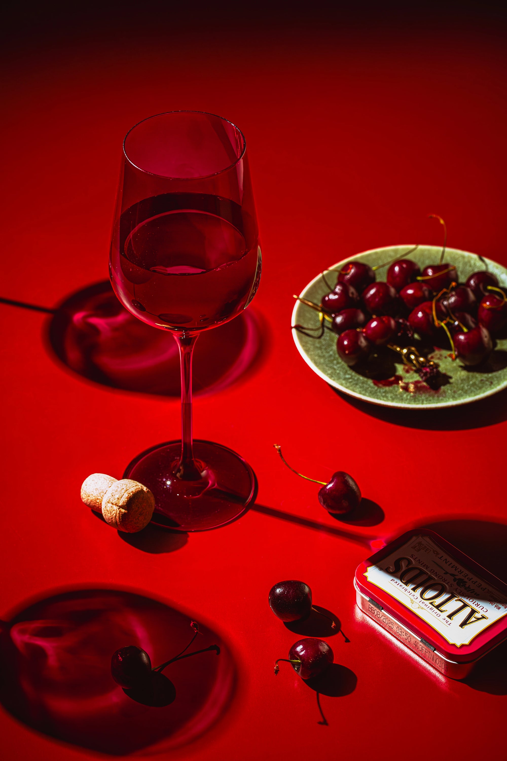 Colorful wine glasses in red and green